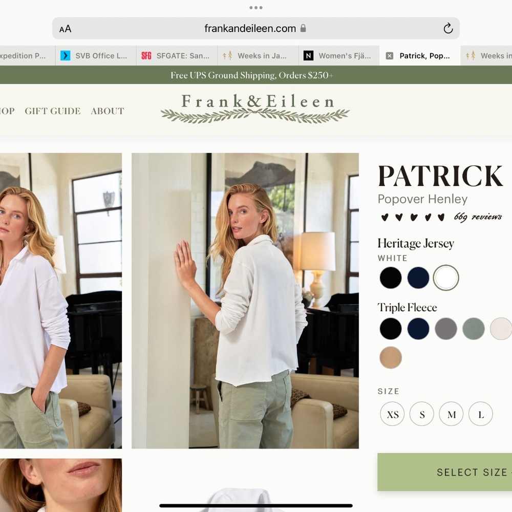 Frank & Eileen  Womens Popover Henley - White XS NWT